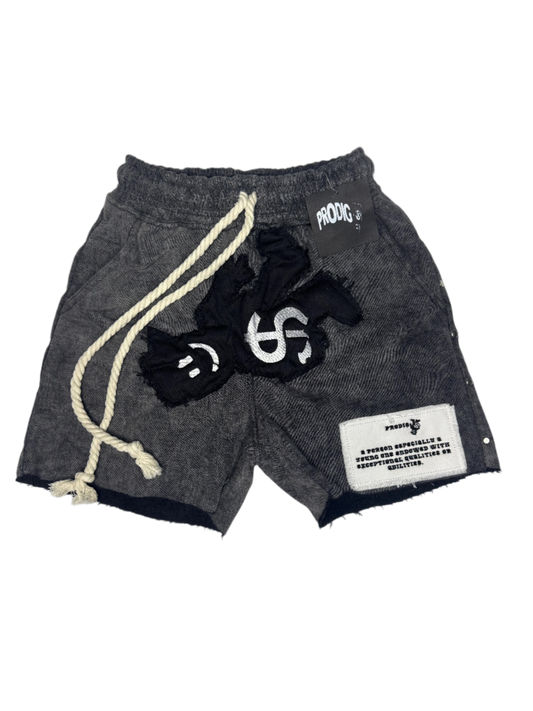 BLACK/GREY WASHED PRODIGY MAN PATCH SPRING SHORTS